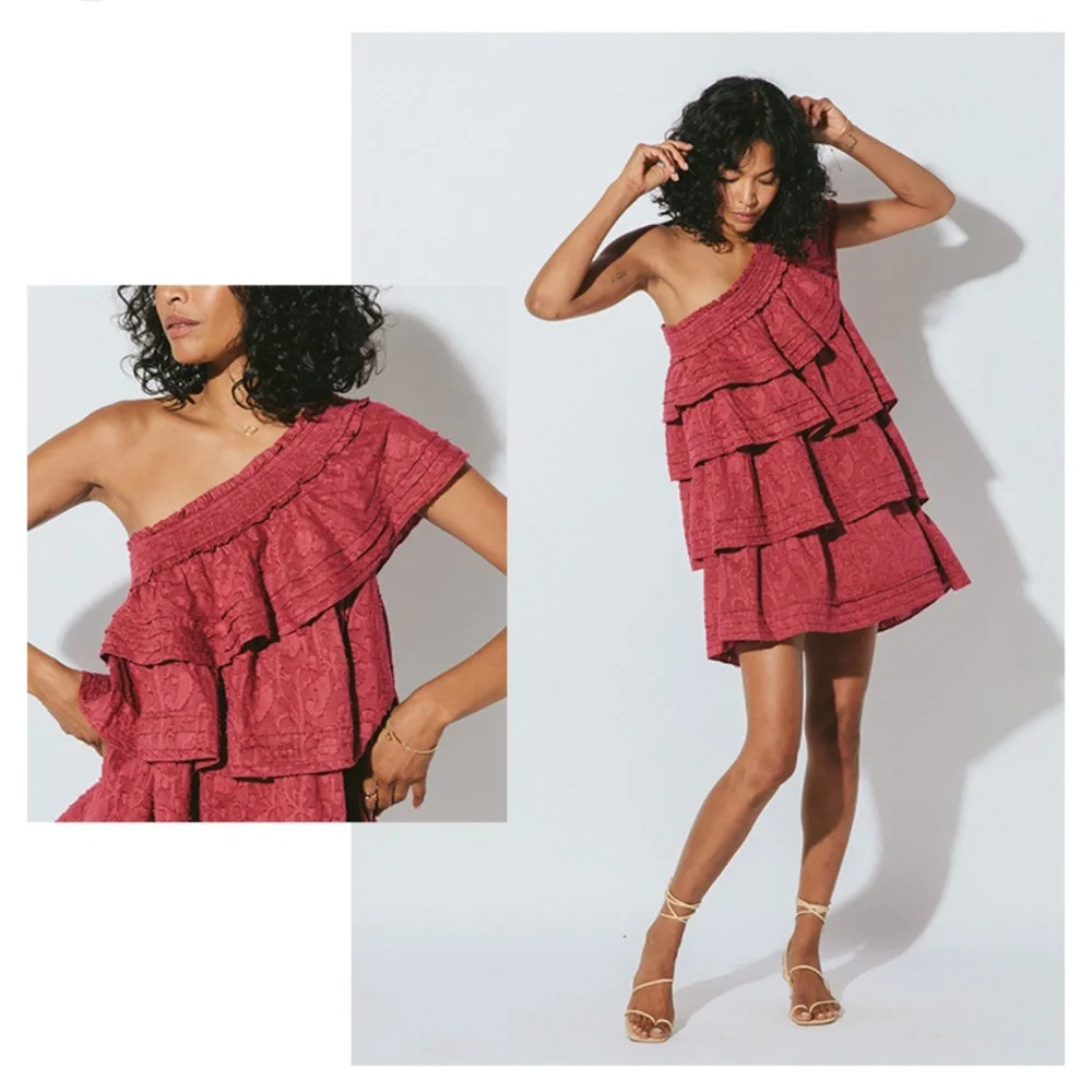 Cleobella Red One-Shoulder Ruffle Dress - Picture 1 of 5